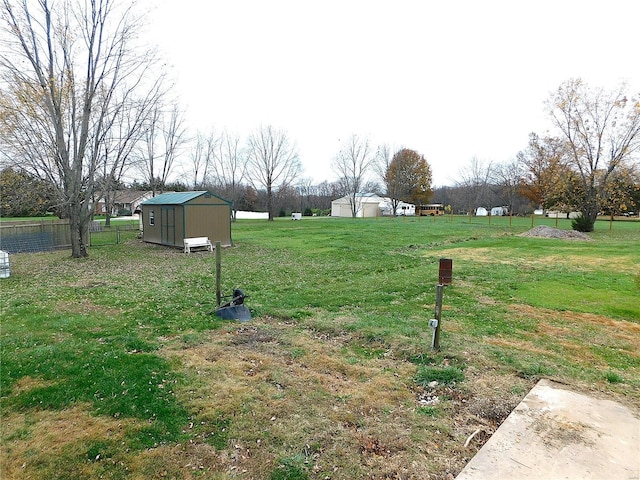 view of yard featuring a shed