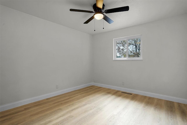 spare room featuring ceiling fan and light hardwood / wood-style floors