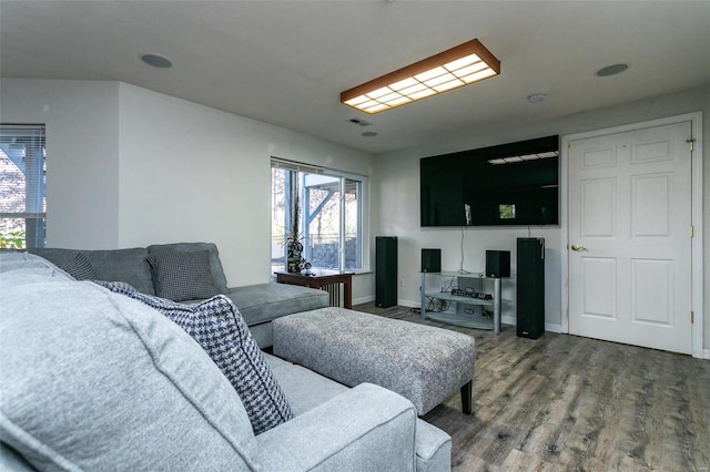 living room with hardwood / wood-style flooring