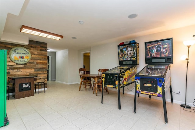 game room with light tile patterned flooring