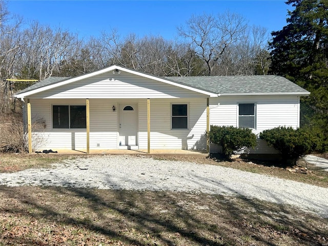 view of front of home with a porch and a shingled roof