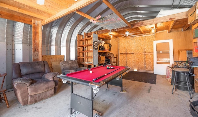 recreation room featuring ceiling fan and pool table