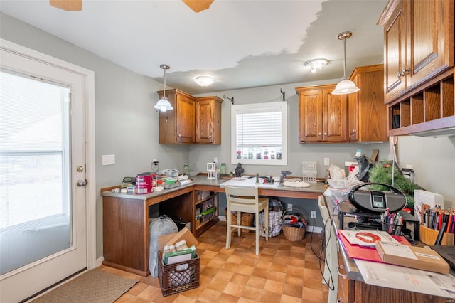 kitchen with hanging light fixtures