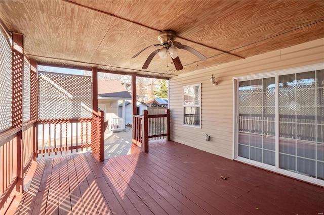 wooden terrace with ceiling fan