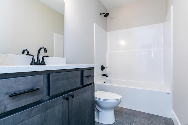 full bathroom with vanity, shower / tub combination, and toilet