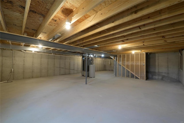 basement featuring gas water heater