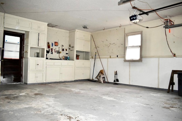 garage with a garage door opener