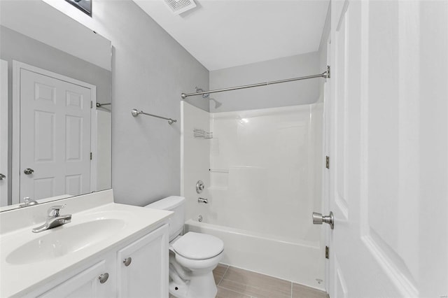 full bathroom with vanity, toilet, and washtub / shower combination