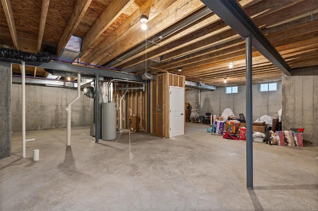 basement featuring water heater