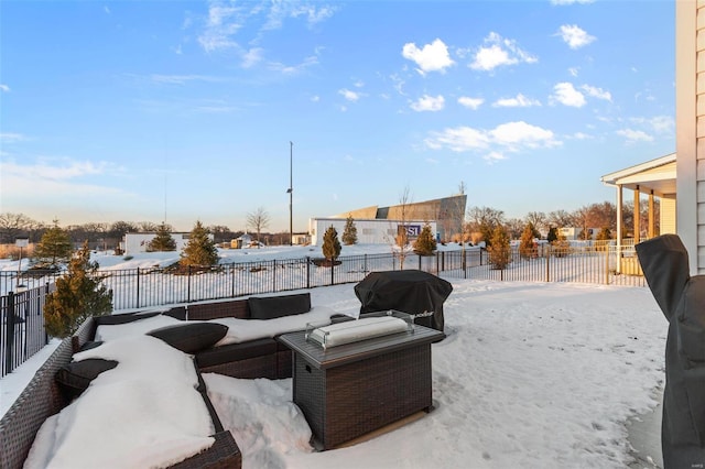 view of snow covered patio