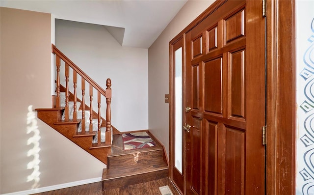 foyer entrance with dark wood-type flooring