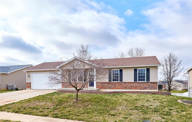 single story home featuring a garage and a front lawn