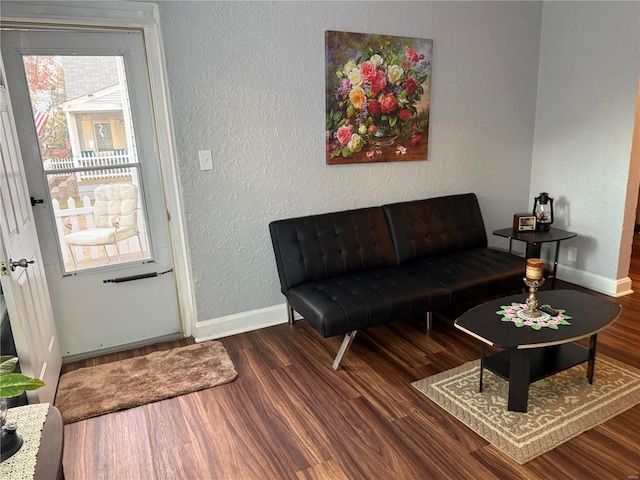 living room featuring dark hardwood / wood-style flooring and a wealth of natural light