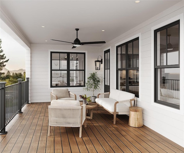 wooden terrace with ceiling fan