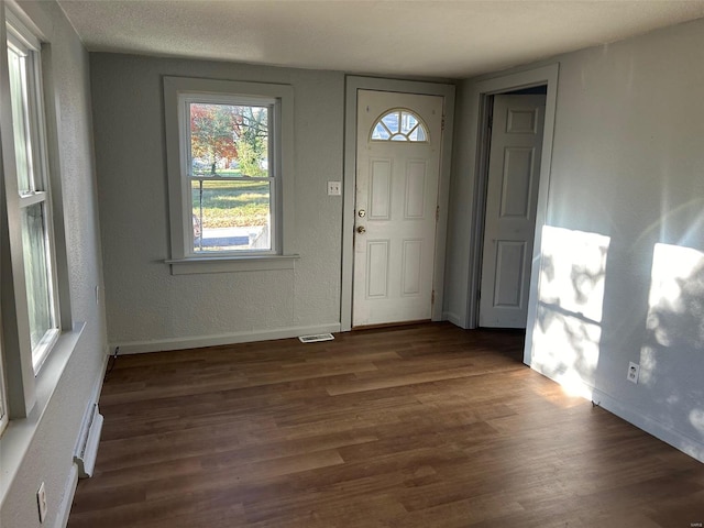 foyer with dark hardwood / wood-style floors