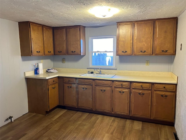 kitchen with sink, dark wood-type flooring, and a textured ceiling