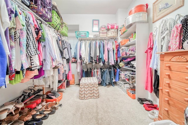 walk in closet with carpet