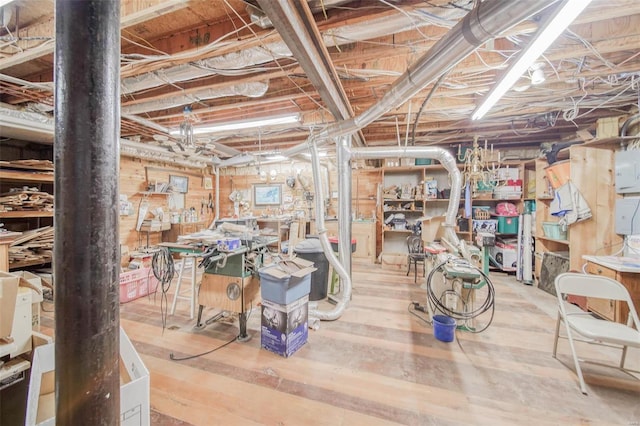 basement with hardwood / wood-style floors