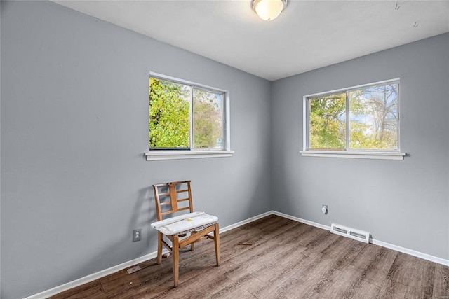 living area featuring a wealth of natural light and hardwood / wood-style flooring