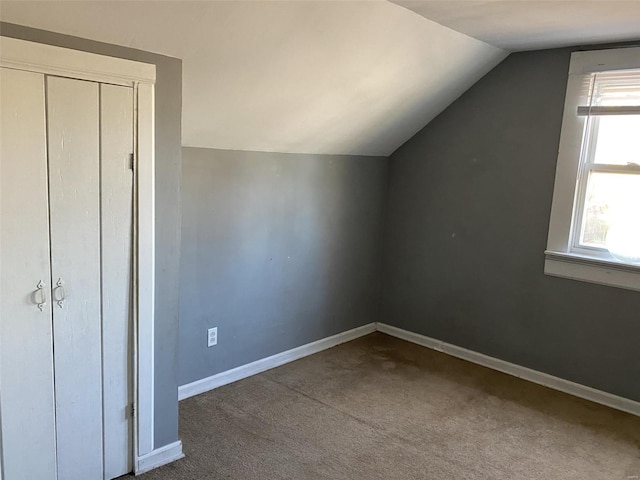 additional living space featuring carpet flooring and vaulted ceiling