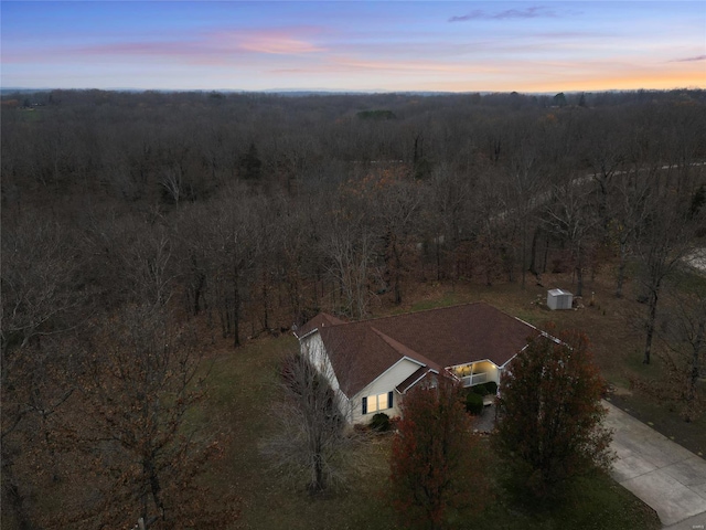 view of aerial view at dusk