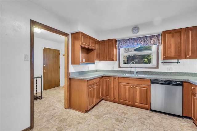 kitchen with sink, backsplash, and stainless steel dishwasher