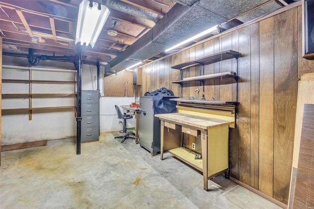 basement with wood walls