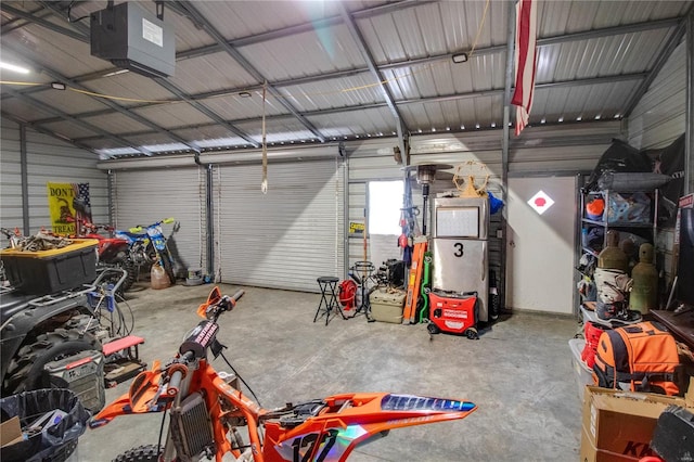 garage with a garage door opener