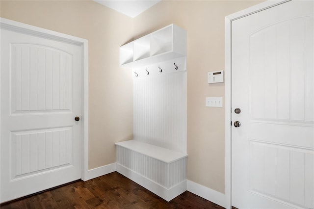 mudroom featuring dark wood-type flooring