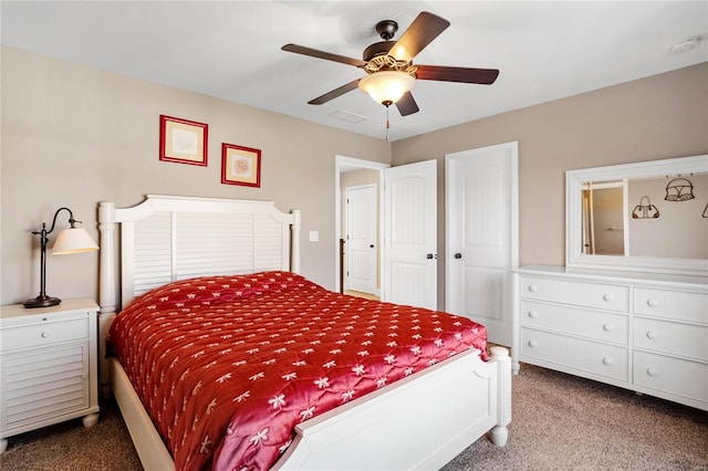 bedroom with carpet flooring and ceiling fan