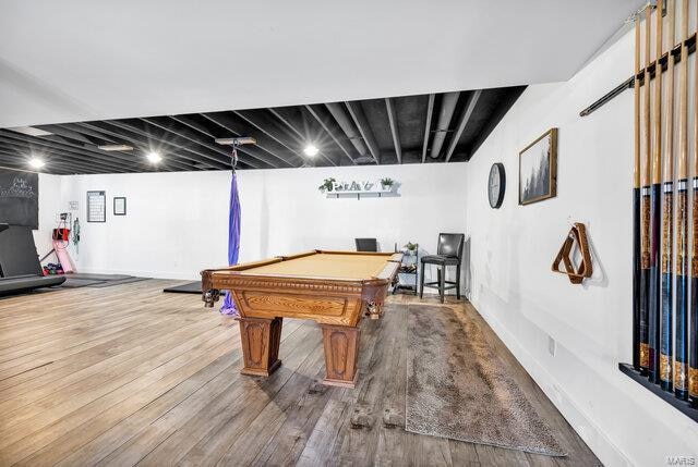 rec room with wood-type flooring and pool table