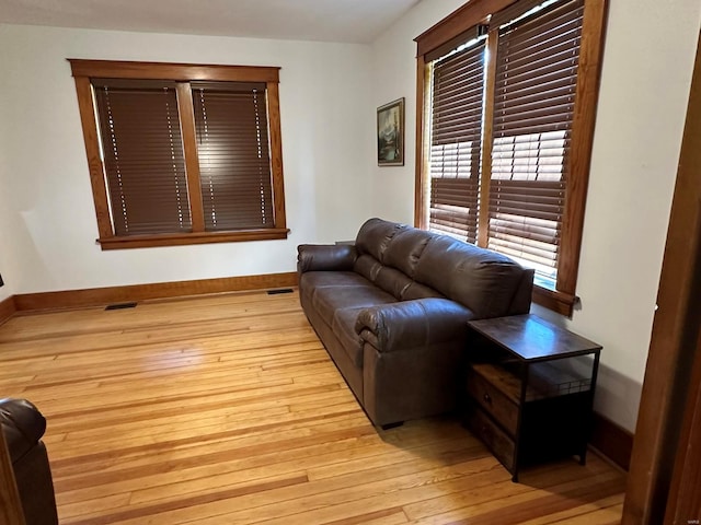 living room with light hardwood / wood-style flooring