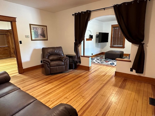 living room with light wood-type flooring