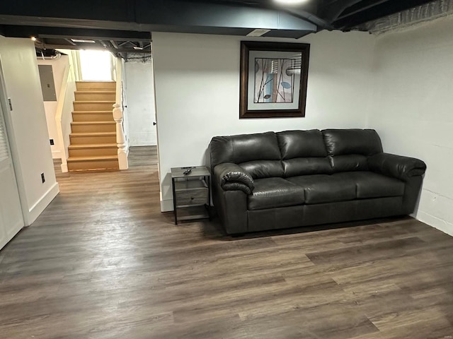 living room with dark hardwood / wood-style floors