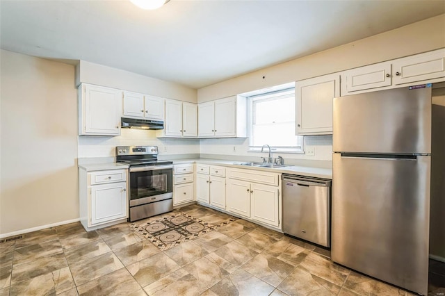 kitchen featuring white cabinets, sink, and stainless steel appliances