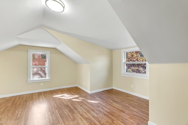 additional living space featuring wood-type flooring and vaulted ceiling