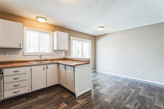 kitchen featuring a wealth of natural light, white cabinetry, sink, and dark wood-type flooring