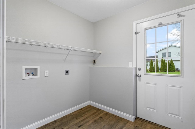 laundry area with hookup for an electric dryer, dark hardwood / wood-style flooring, and hookup for a washing machine