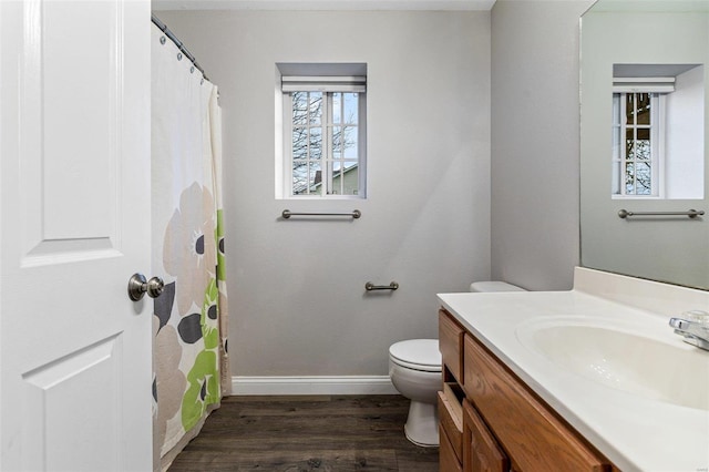 bathroom featuring vanity, toilet, and wood-type flooring