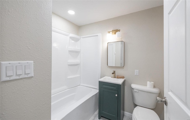 full bathroom featuring toilet, bathtub / shower combination, and vanity