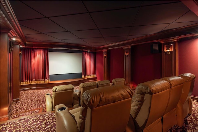 cinema room with a drop ceiling