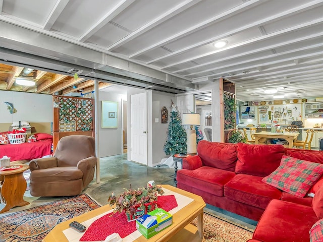 living room featuring concrete floors