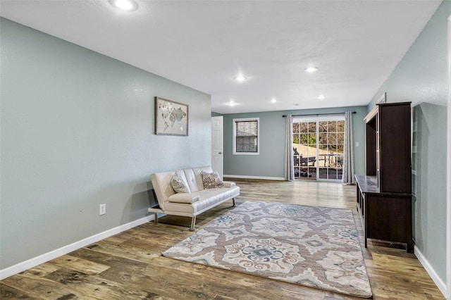 living area featuring hardwood / wood-style flooring