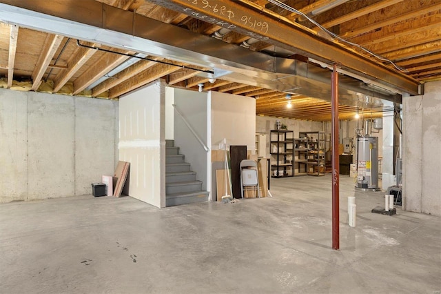 basement featuring gas water heater