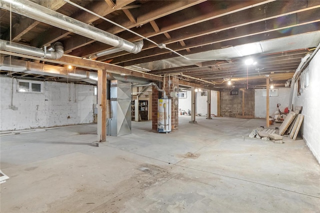 basement featuring water heater