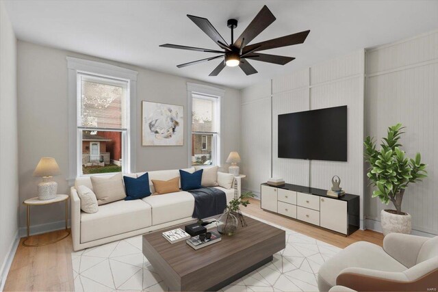 living room featuring light wood-type flooring