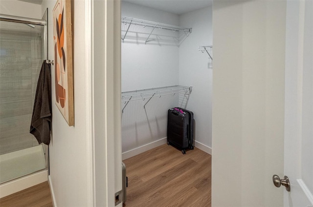 spacious closet featuring light hardwood / wood-style floors