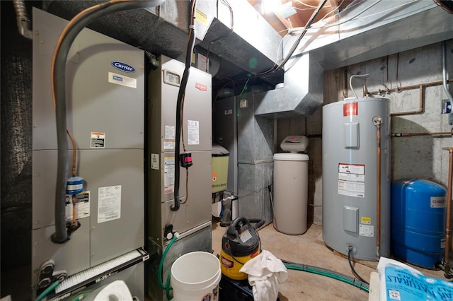 utilities featuring electric water heater and heating unit