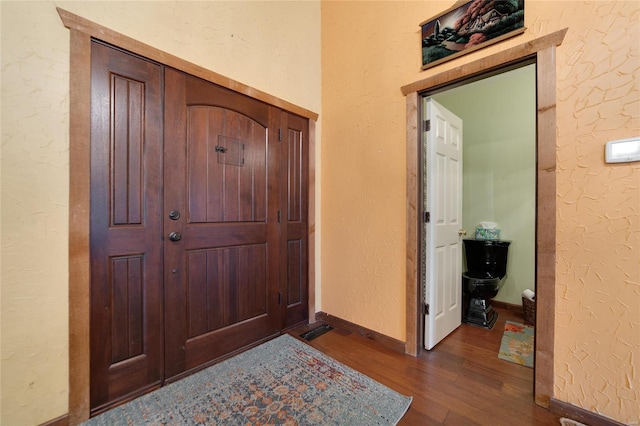 foyer entrance featuring dark wood-type flooring