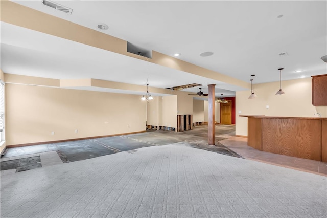 interior space featuring ceiling fan